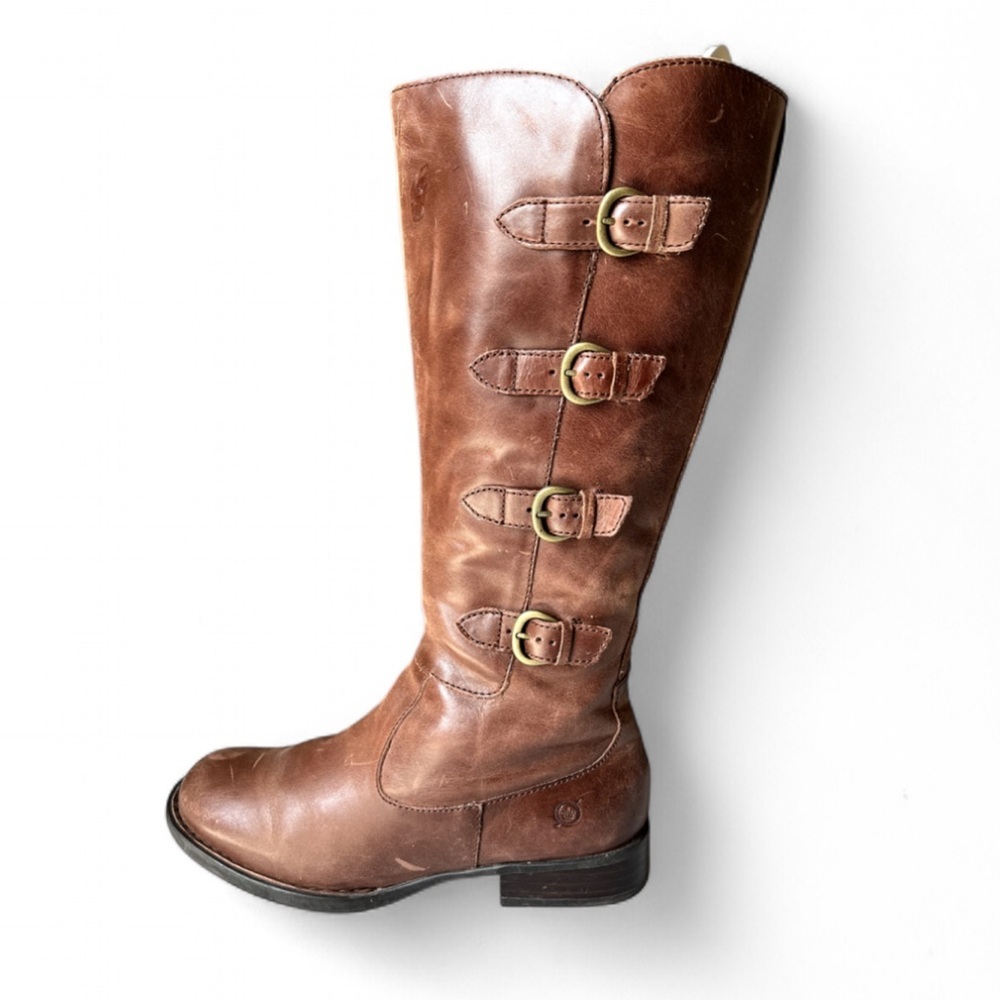Born Cuatros Buckle Distressed Leather Womens Riding Knee Hi Boots Size 6